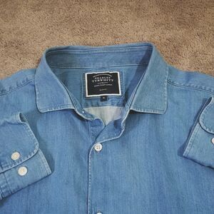 Charles Tyrwhitt Ocean Blue Denim Shirt Mens XL Button Down Slim Fit
